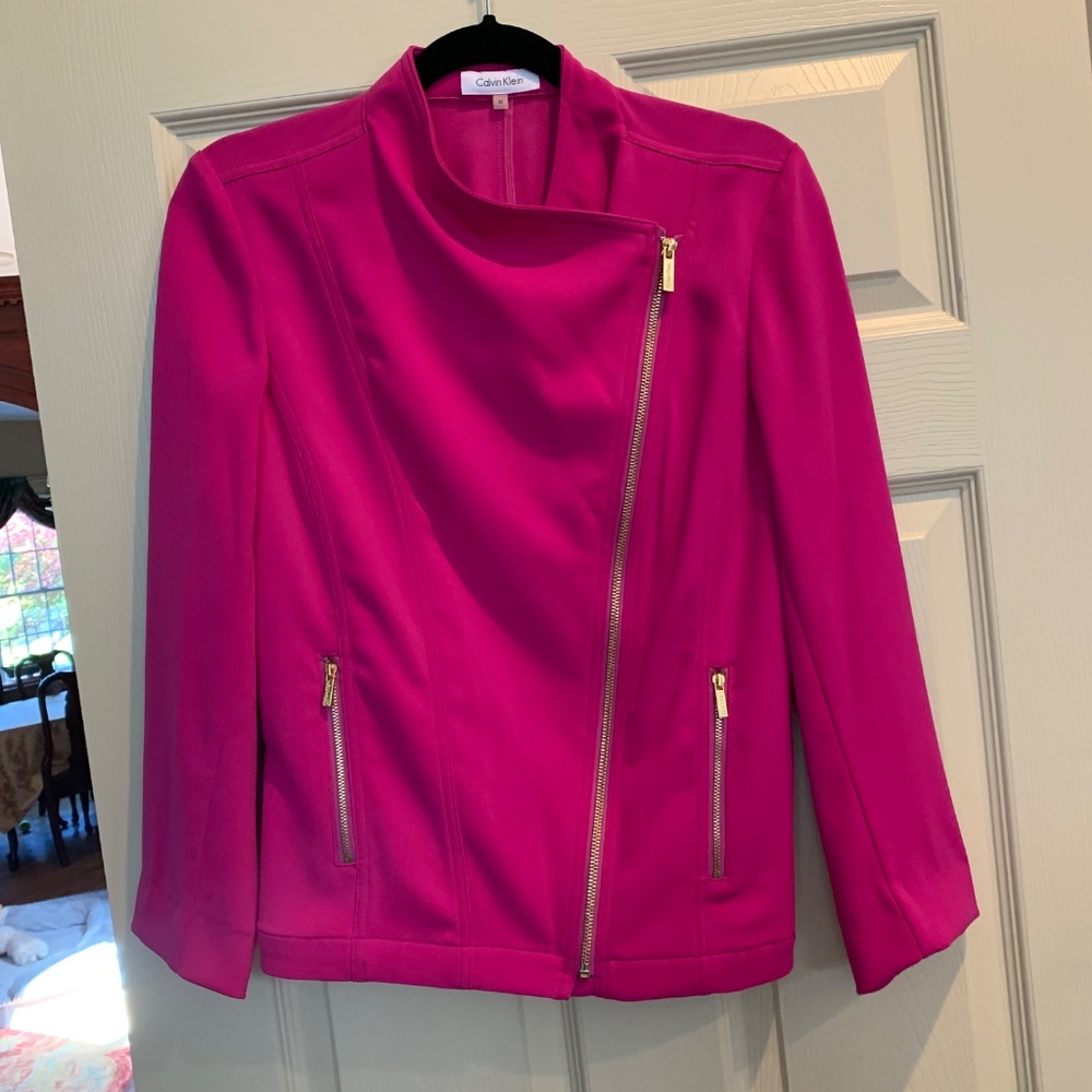 Calvin Klein Pink Moto Style Short Jacket /Scarf Set sz M - Picture 5 of 6